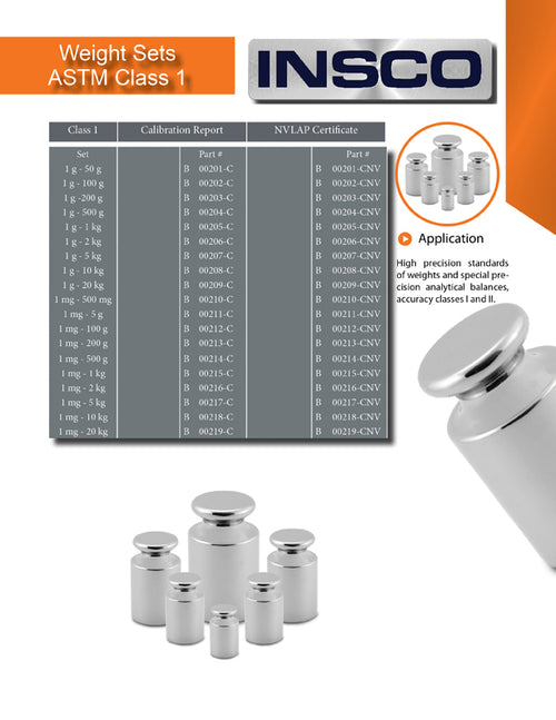 Weight Set ASTM 2kg-1g CL1 Accrd TR | INSCO ExactaMass ASTM calibration weight set