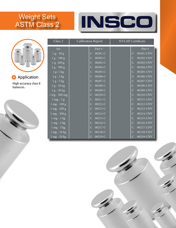 Weight Set ASTM 200g-1mg CL2 Accrd TR | INSCO ExactaMass ASTM calibration weight set