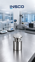 Representative illustration of an INSCO ASTM Class 1 20 g individual calibration weight with INSCO laboratory background.