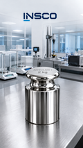 Representative illustration of an INSCO ASTM Class 1 2 kg individual calibration weight with INSCO laboratory background.