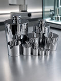 Representative group of cylindrical calibration weights in a laboratory; see product specifications for the supplied weight.