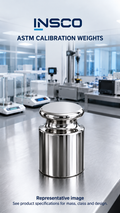 Generic representative ASTM calibration-weight illustration with INSCO laboratory background; see product specifications for actual mass, class and design.