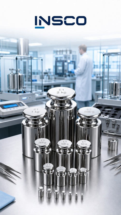 INSCO calibration weights in a laboratory. Representative selection image; refer to product specifications for mass range and accuracy class.
